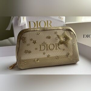 New&authentic DIOR Limited-Edition Embroidered Pouch Dior Gold Cosmetic Bag
